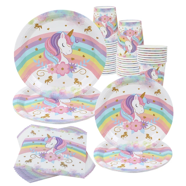 Unicorn Party Supplies Rainbow Unicorn Paper Plates Cups Napkin for Baby Shower First Girls Birthday Party Decorations