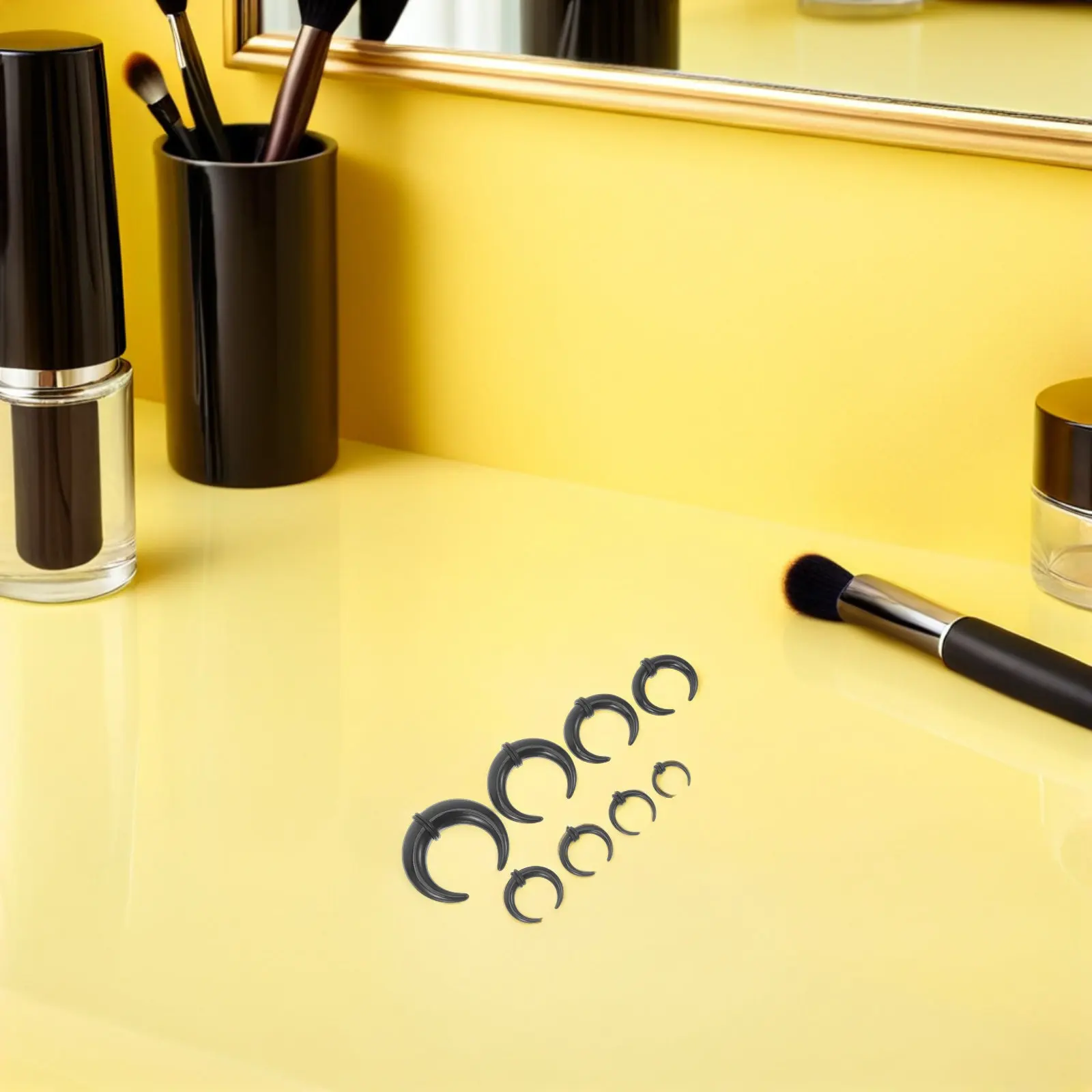 16 Piezas de Acrílico Negro: Anillos, Pinzas y Dilatadores en Forma de C para Septum, Joyería Cómoda para Piercing de Nariz, Kit de Estiramiento de Septum y Cartílago de Oreja