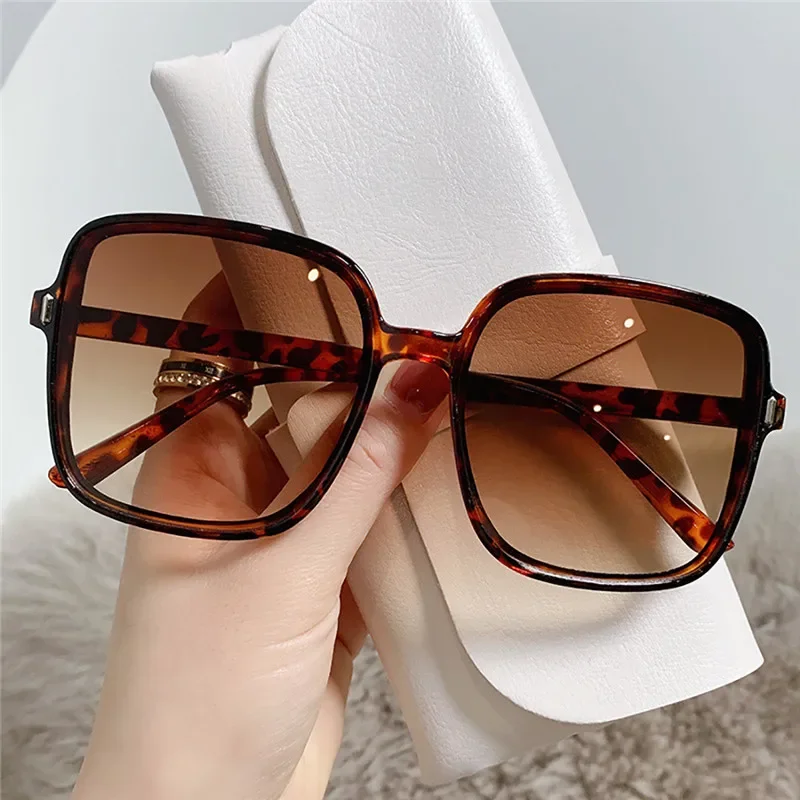 Vintage Big Square Leopard Sunglasses Gradient Modern Summer Beach Candy Color Outdoor Travel Sun Glasses Sun Shade Eyewear