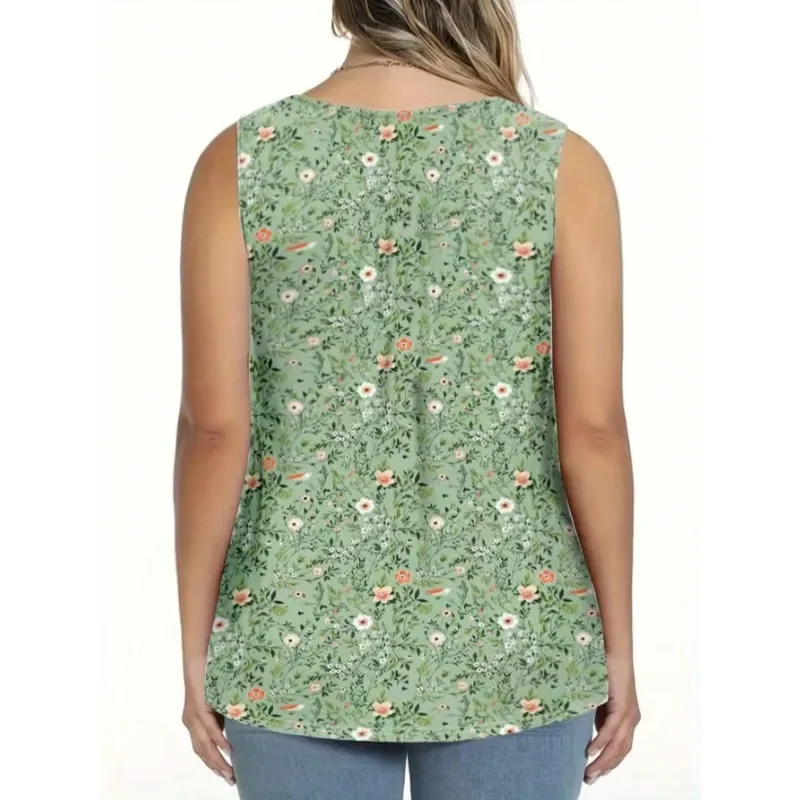 Plus Size 1XL-5XL Women's Casual Full Body Printed Commuting Versatile Button Up Sleeveless Vest