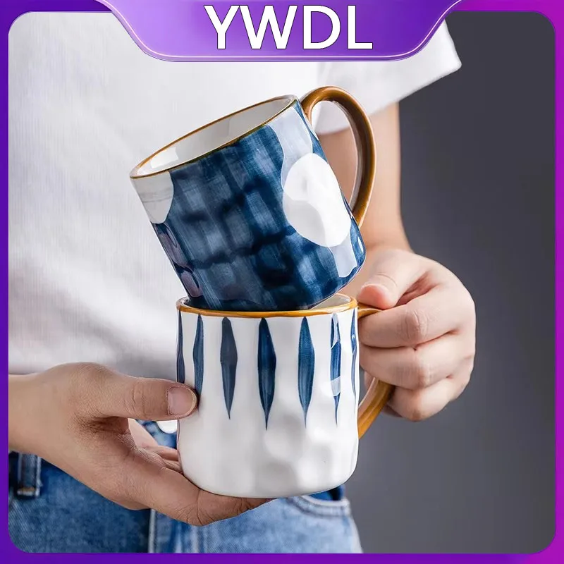 

YWDL 400ml Bumpy Surface Ceramic Coffee Mug Heat-resisting Milk Oats Breakfast Cup With Handgrip Home Mug Drinkware Japanese