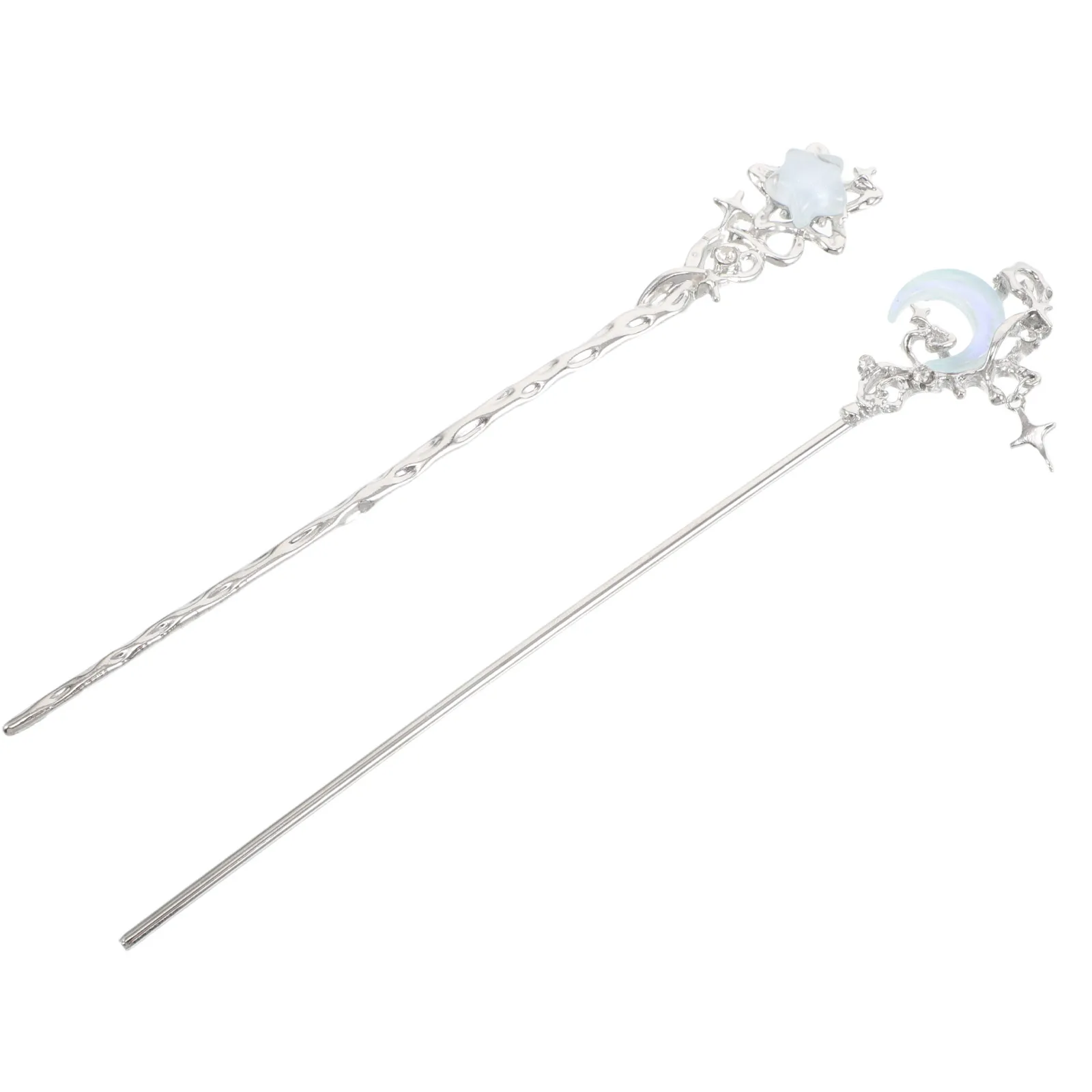 

Modern Minimalist Moonstone Hairpin Lightweight Star Moon Design Comfortable Secure Updo Stick Wedding Party Accessory Silver
