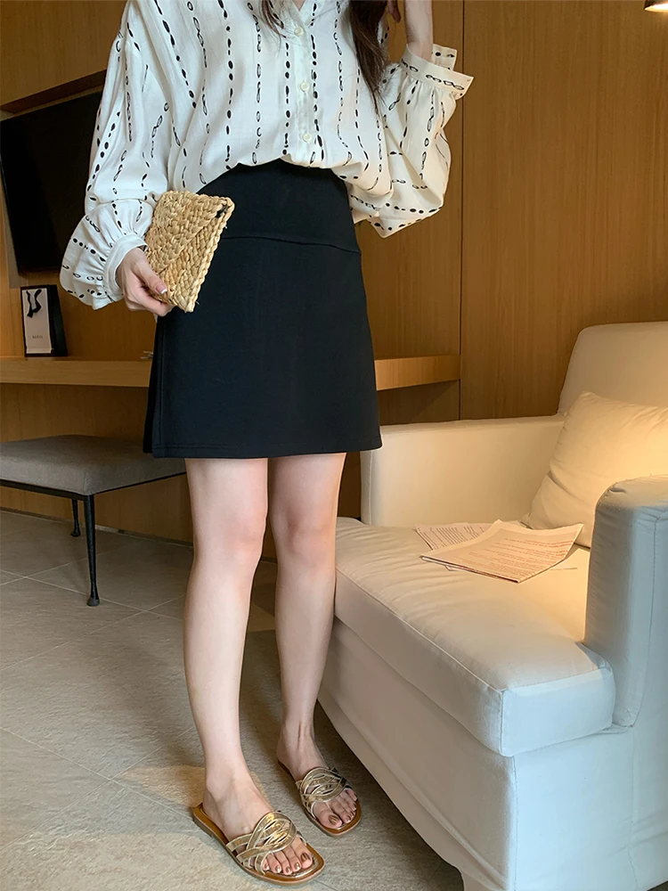 

High Waist A-Line Skirt Pants Jelly Air Layer Design Elastic plus Size Commute Korean Sle Women's Faion Ci Wear