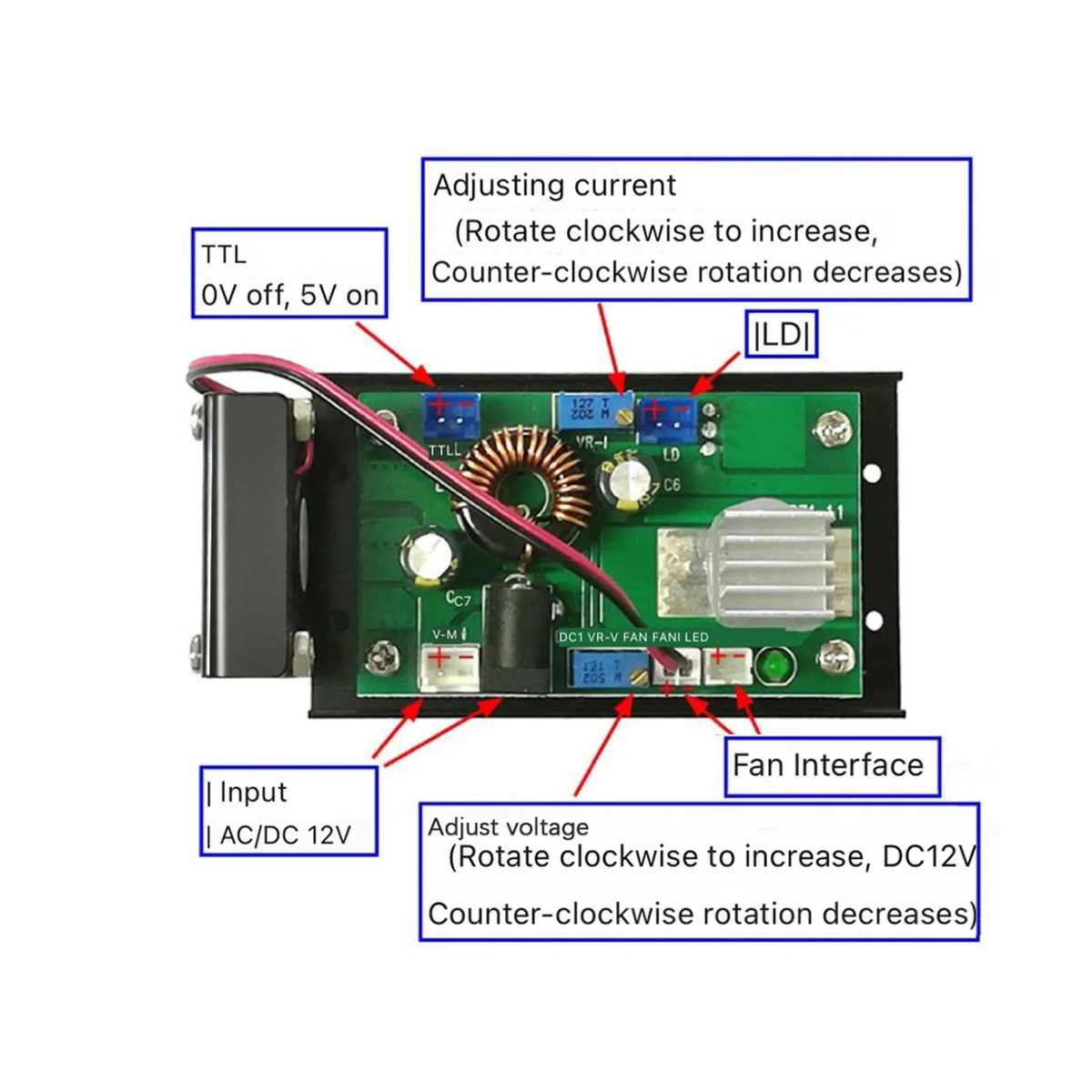Red/Green/Blue Universal High-Power Laser Diode Constant Current Driver Current and Voltage Adjustable TTL Modulation