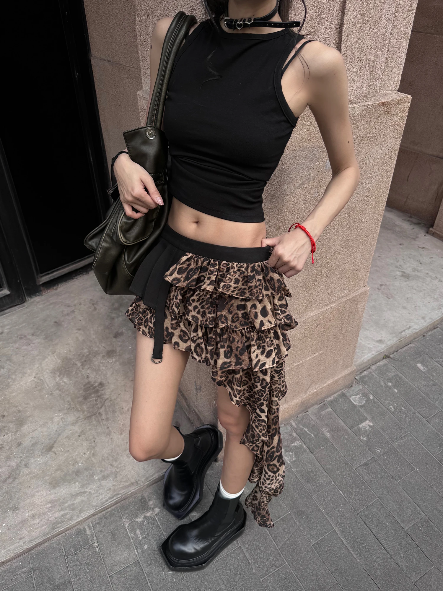 Sexy Trendy Half-length Asymmetrical Midi Skirt Summer Fashionable Leopard Print  Skirt for Young Women 18-24 Years Old