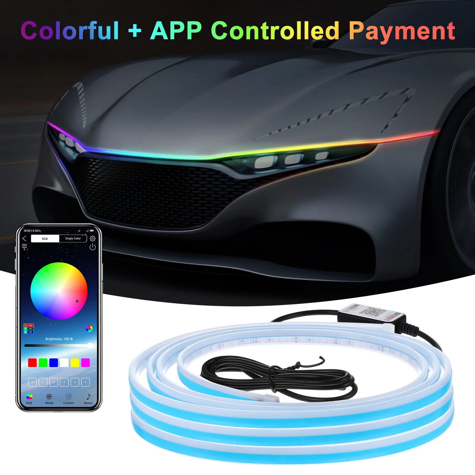 

Bonnet Light Strip LED Strips Rgb Car Headlights Accessories during The Day for Hooded App Control Bar