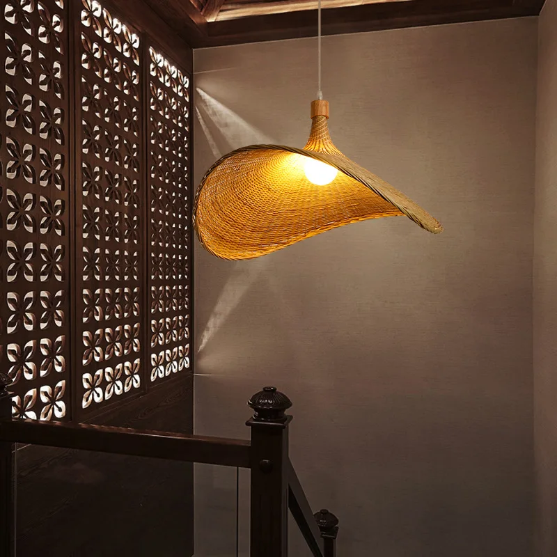 

Hand Knitted Chinese Style Weaving Hanging Lamps 30cm Bamboo Pendant Lamp Restaurant Home Decor Lighting Fixtures