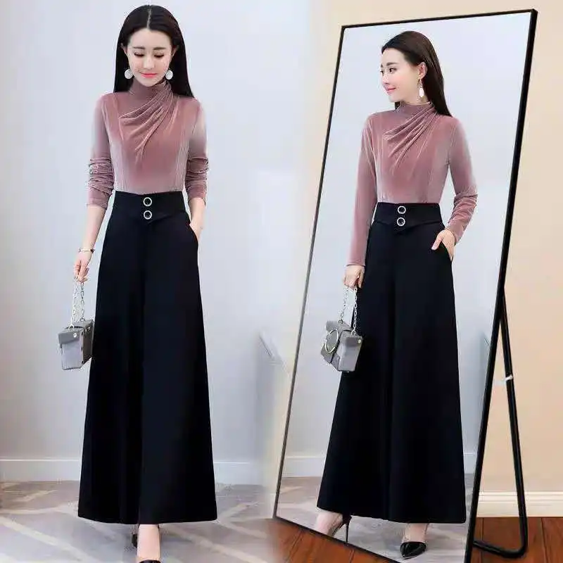 2023 Chiffon Culottes High Waist Long Trousers Women Spring Summer Large Size Wide Leg Pants Casual Palazzo Straight Pant Female