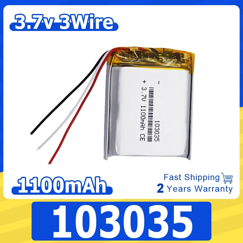 3.7v 1100mah 4.07Wh NTC 3-Wires Thermistor Li Lithium Battery 103035 Li-ion Repair GPS Bluetooth Speaker Headphones Headset LED
