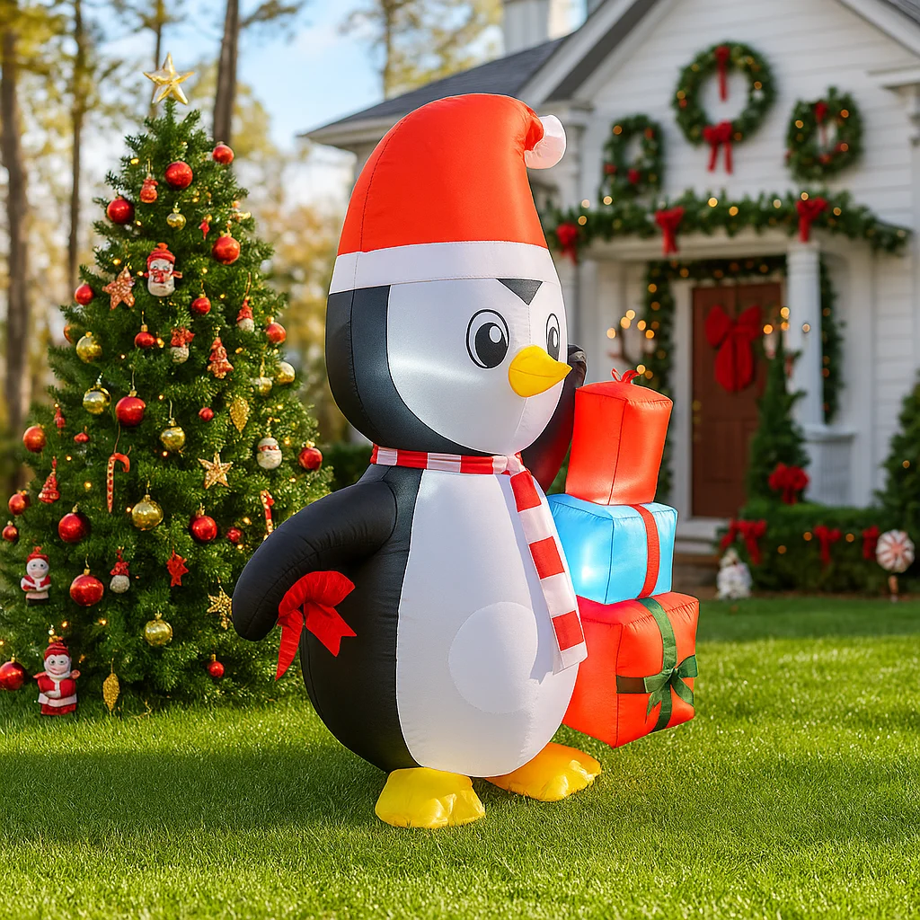 1,5 м/4,9 футов надувной рождественский пингвин с подарочными огнями, светодиодный домашний декор, игрушки для двора, рождественские принадлежности, украшения для газона, уличный декор двора