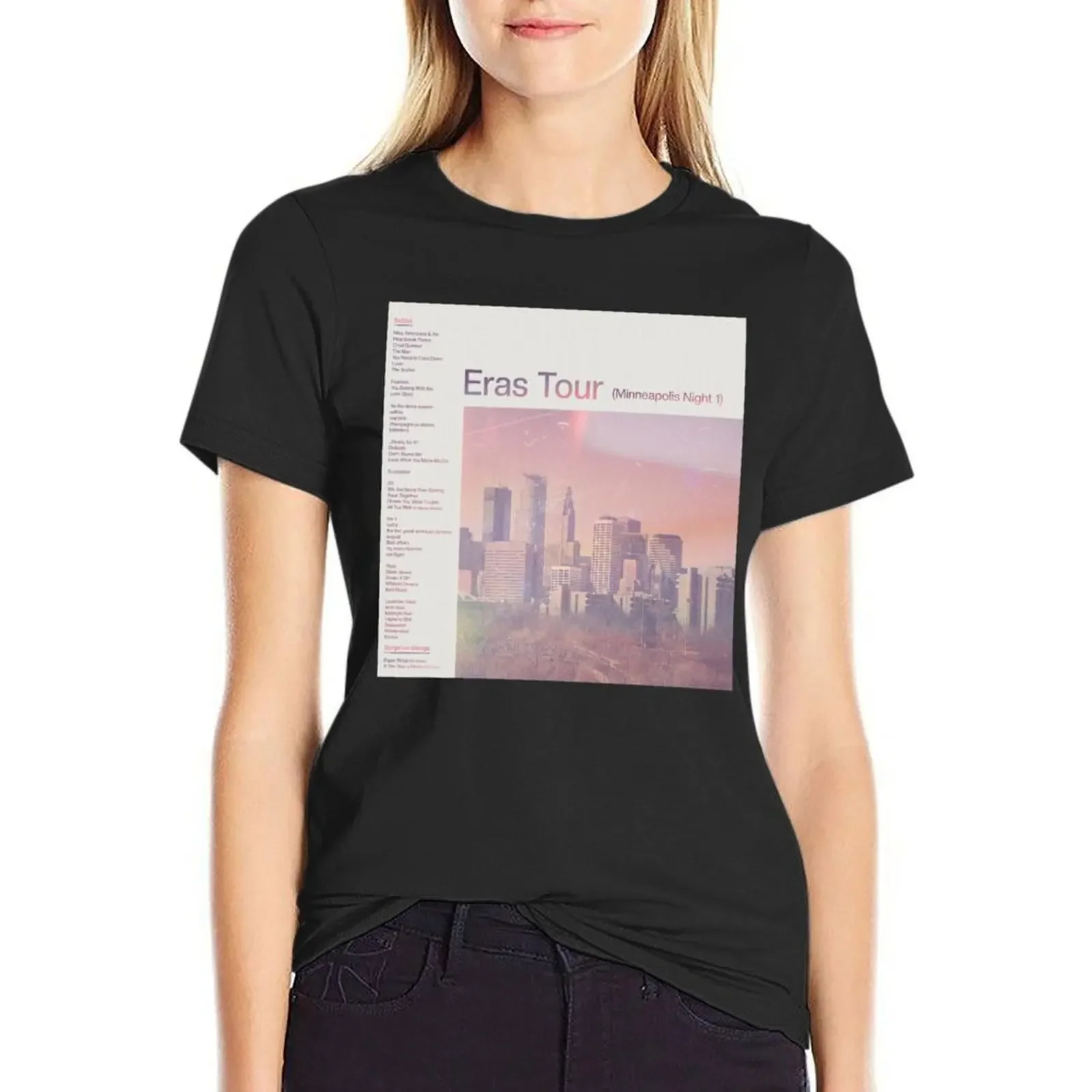 

Eras Setlist Minneapolis Night 1 T-Shirt plus sizes anime blacks black t-shirts for Women