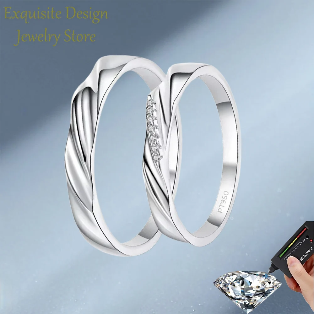 Shiny D Color Vvs1 Total 0.28 Carat Moissanite Diamond Engagement Couple Ring, Classic Platinum PT950 Men and Women Rings Unisex