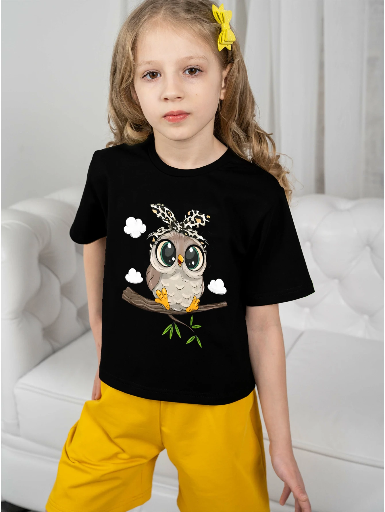 Graphic Cartoon Owl T Shirts T-shirts for Children Girls Clothes Children\'s Clothing for Girl Child T-shirt 2024 Girl Summer