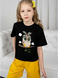 Graphic Cartoon Owl T Shirts T-shirts for Children Girls Clothes Children's Clothing for Girl Child T-shirt 2024 Girl Summer