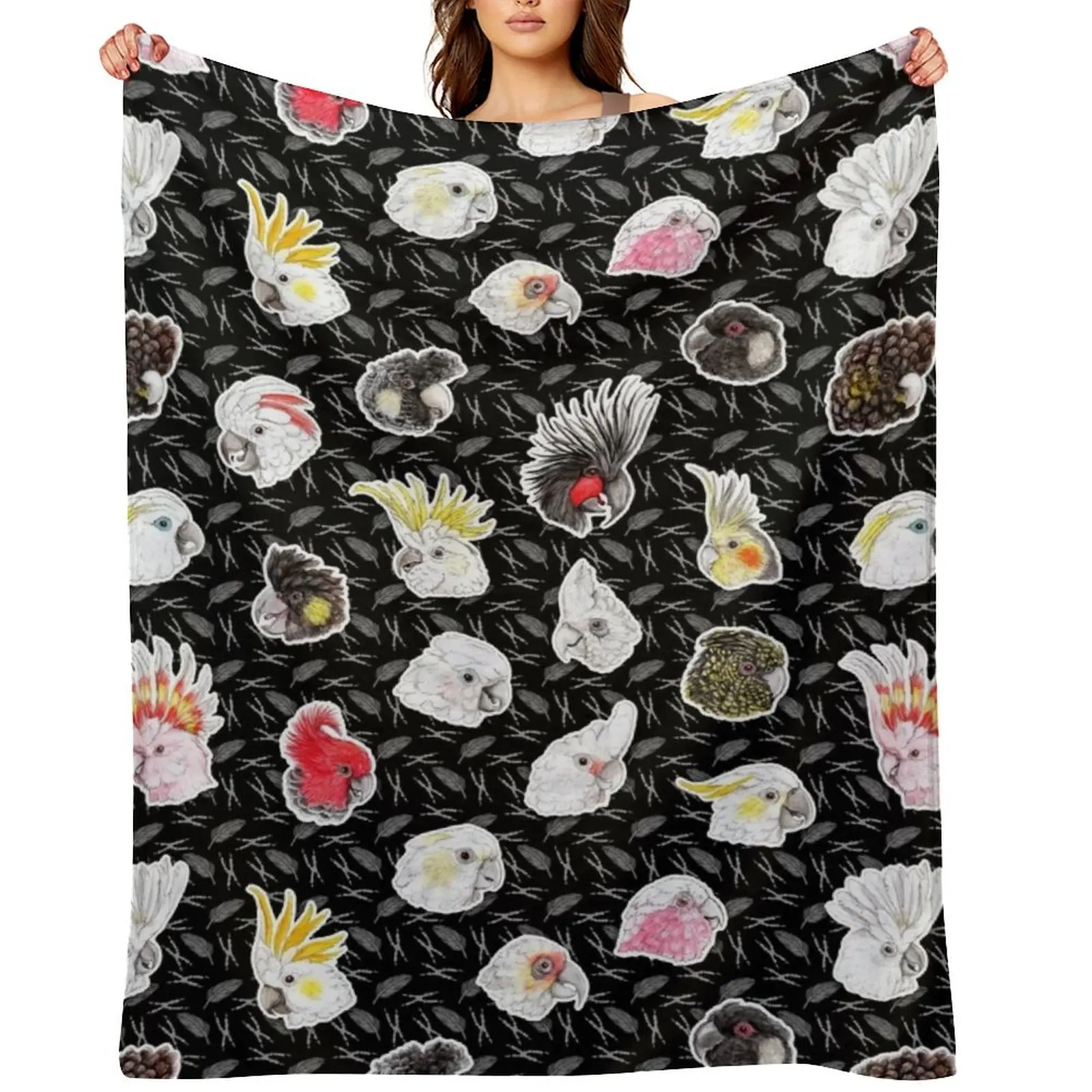 

21 Cockatoos (in black) Throw Blanket Moving Summer Beddings Designers Quilt Blankets