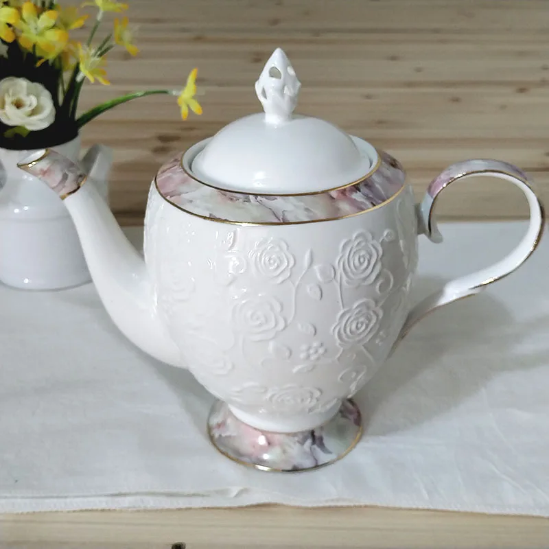 

Chinese gold painted bone china antique relief large capacity household teapot with tea hole, cold water pot, coffee pot