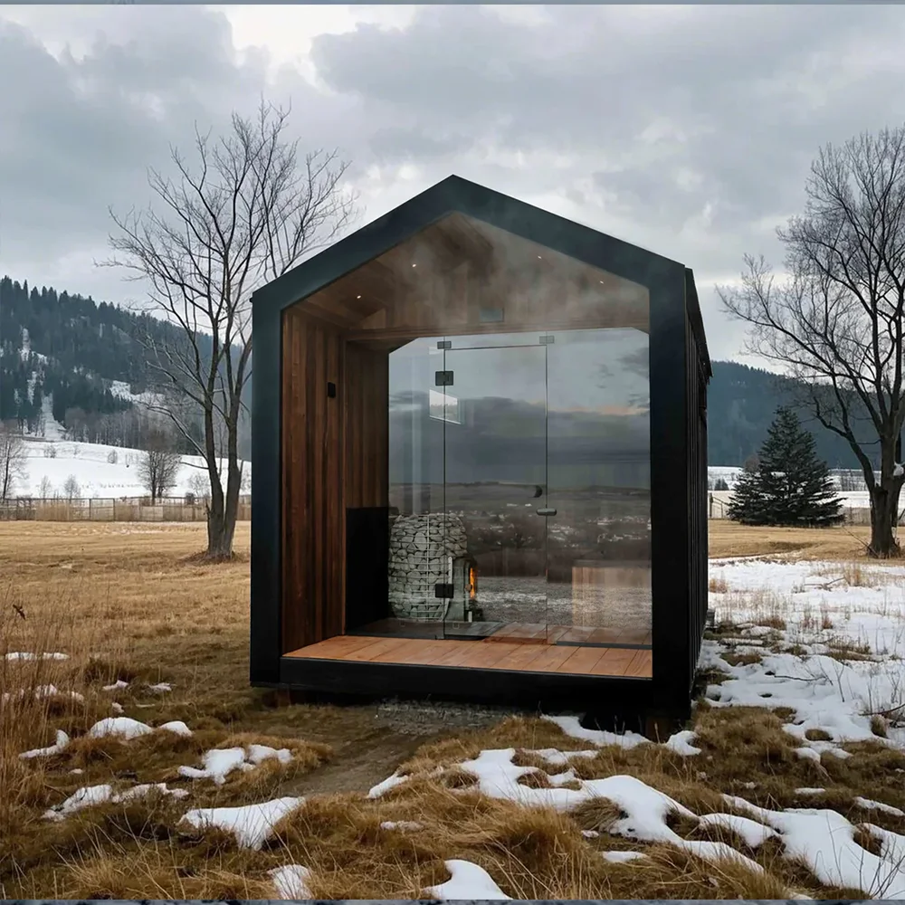 Traditional Sauna Steam Barrel Outdoor Red Cedar Sauna Room 4-6 Persons Outdoor Barrel Sauna