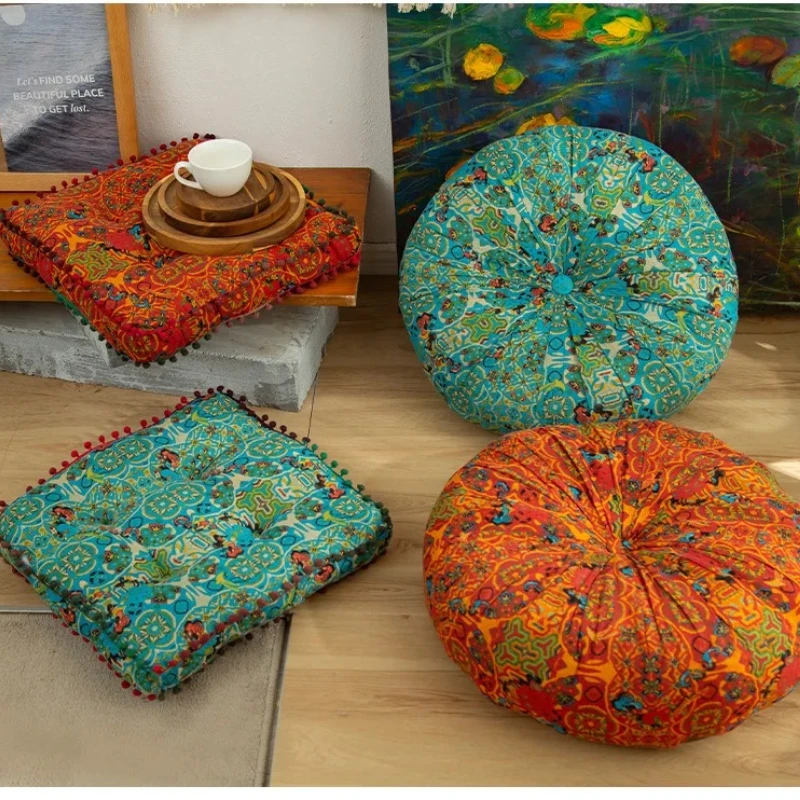 Bohemian Style Thickened Cotton Linen Cushion for Ground Lazy People with Moroccan Window Tatami Mat Pillow Puff Cushion That