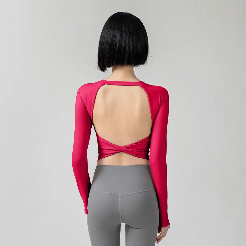 Sexy Slim Fit Yoga Clothes Long Sleeve Fitness Sportswear Women's Body Shaping Top Polyester Fabric Casual Wear