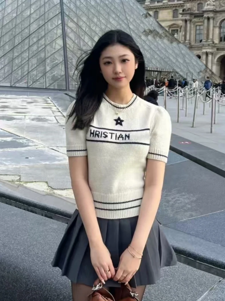 South Oil High-Defn Primavera Estate 2025 Maglione lavorato a maglia Camere da donna con lettera ricamata e Bubble Sve