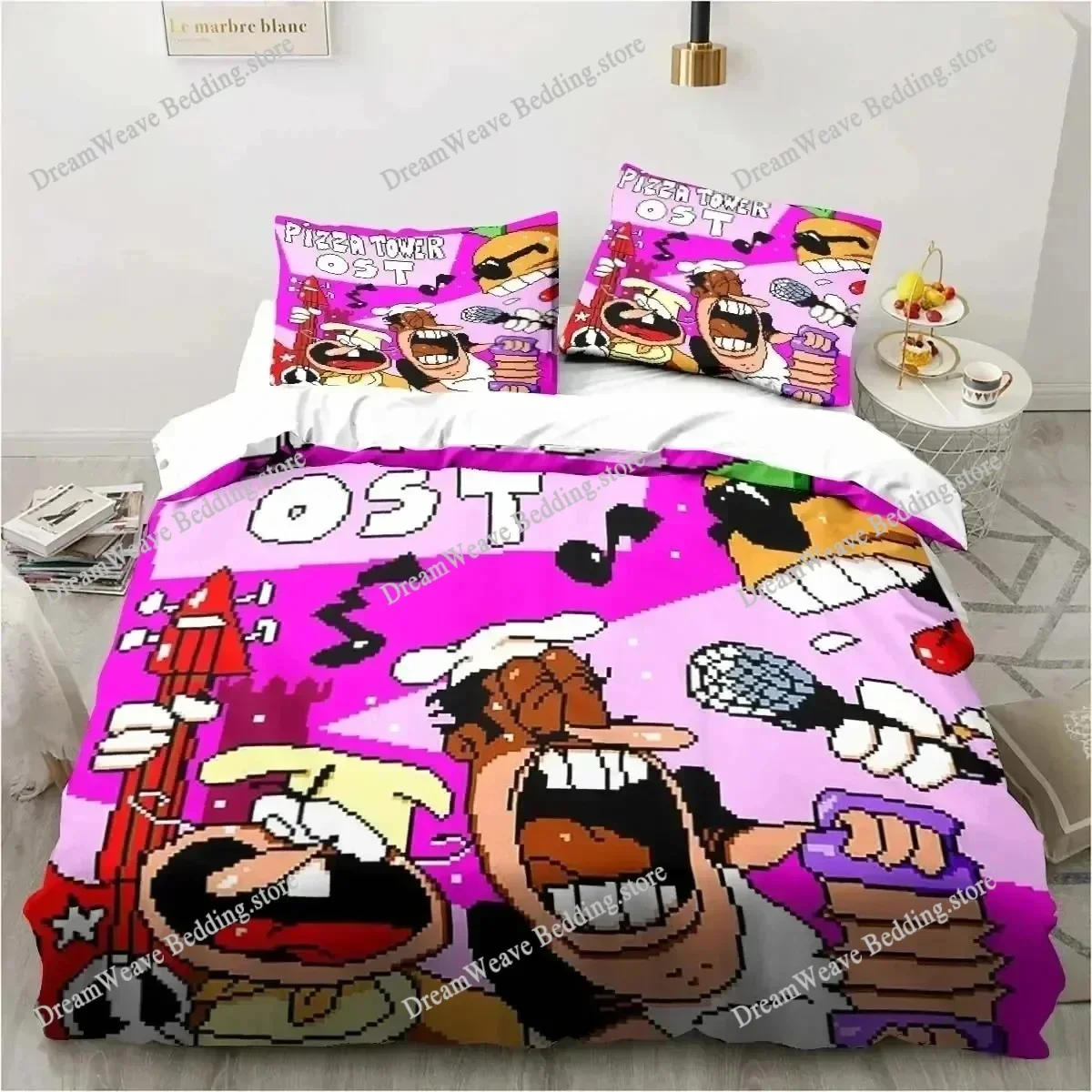 Pizza Tower Classic Pixel Style Game Bedding Set Duvet Cover Bed Set Quilt Cover Pillowcase Comforter King Queen Size Boys Adult