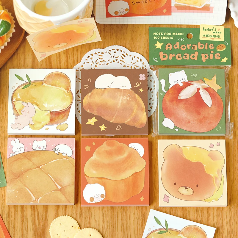 100Sheets Cute Bread Memo pad Decoration Scrapbooking Diary Album Message Notes Paper Notepad Stationery