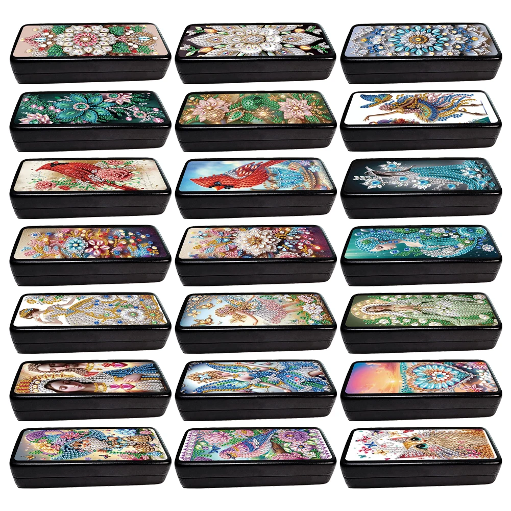 Holy Mother Diamond Painting Eyeglasses Case Rhinestones Sunglasses Storage Box PU Leather Glasses Holder Case for Art Craft