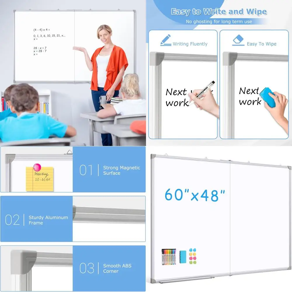 

Портативная магнитная доска 60x48 дюймов, двухсторонняя доска для сухого стирания с алюминиевой рамкой для школы и офиса