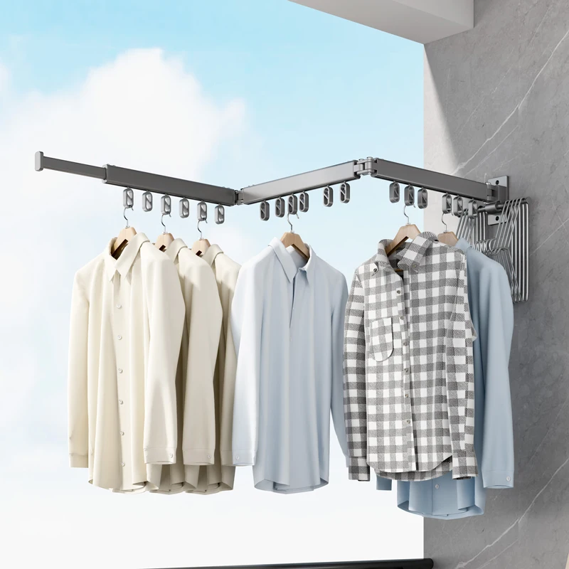 

Foldable Clothes Rack 360° Rotation Adjustable Balcony Hanging Holder Retractable Wall Mounted Telescopic Outdoor Drying Hanger