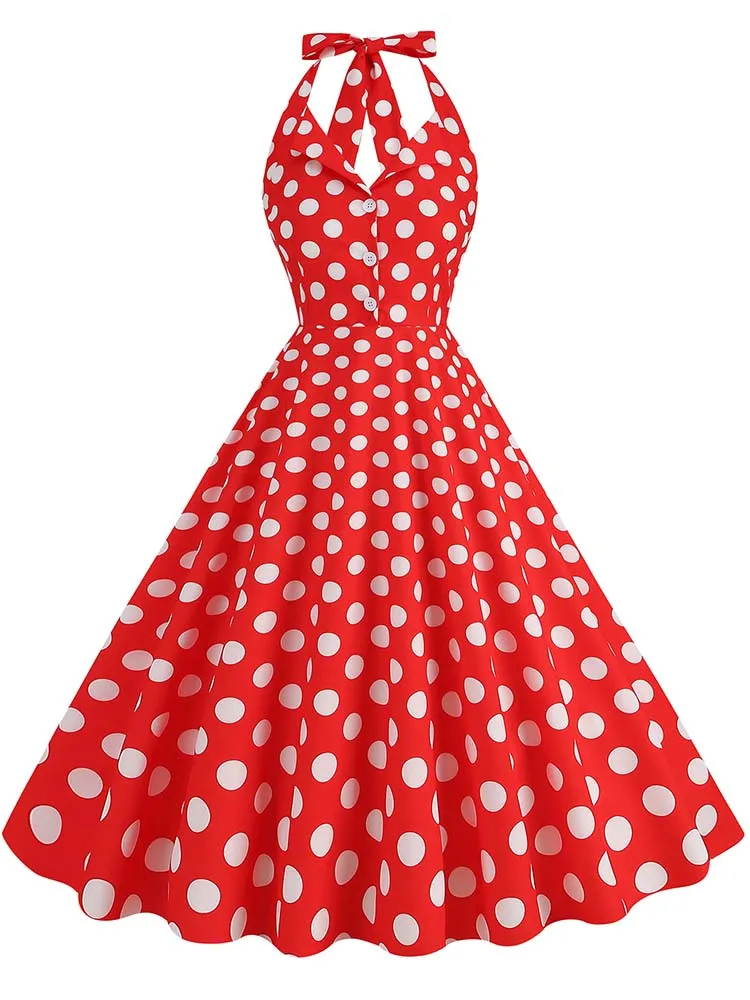 audrey hepburn halter dress Women Retro Audrey Hepburn Dress Halter Polka Dot 50's 60's 80's Prom Hiipps