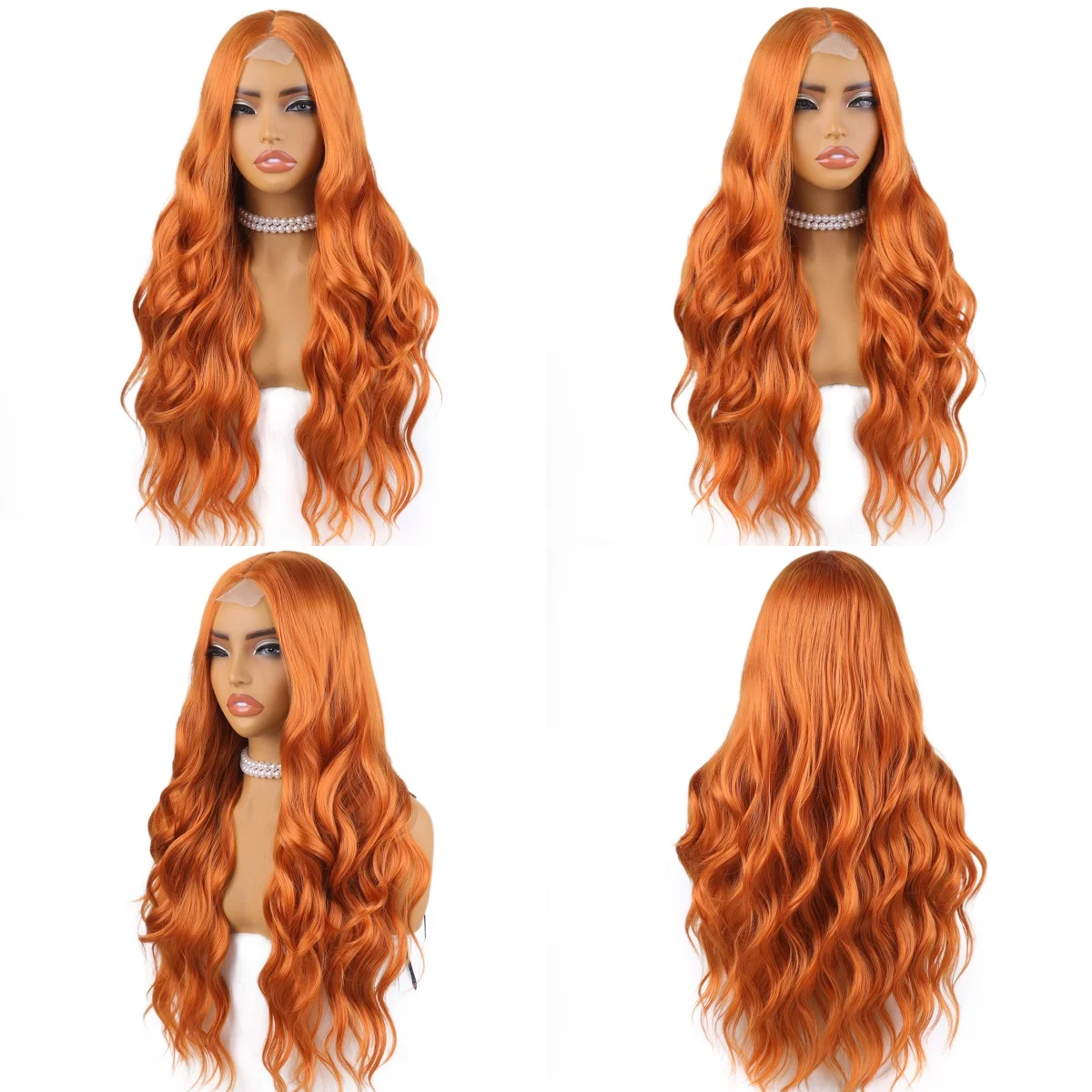 Long Wavy Orange Synthetic Wigs for Women Water Wave Natural Hair Wigs with 30inch Cosplay Party Wigs Heat Resistant