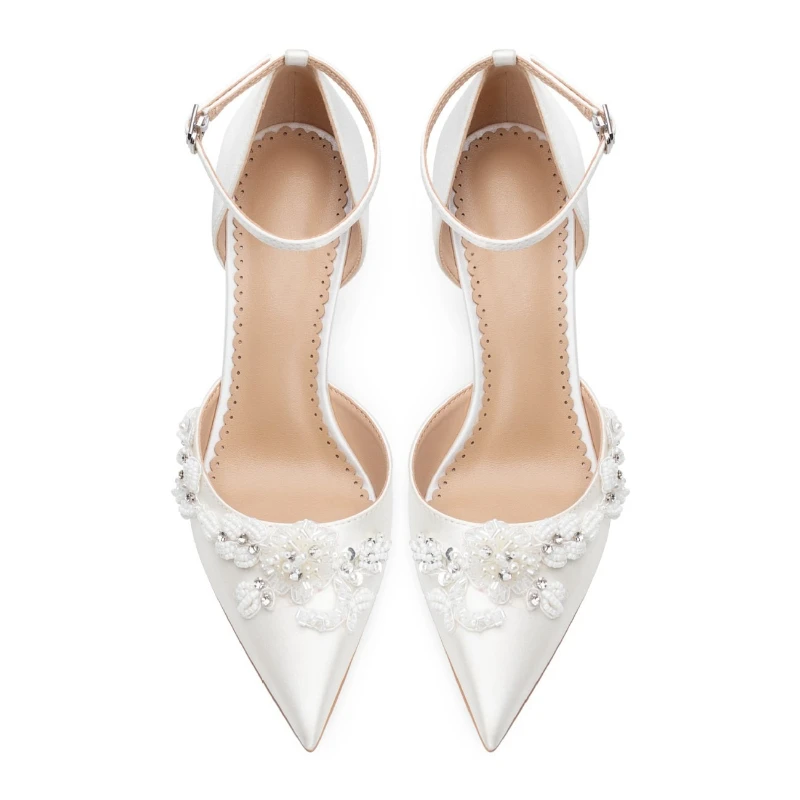 Handmade Pearl High Heels 2026 New Hollow Women's Sandals Pointed Thin Heel One-button Women's Shoes view 2