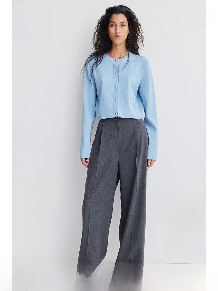 

H&M Весенний женский модный вязаный кардиган из полиэфирного волокна с длинными рукавами, укороченный, повседневный, трендовый 265360