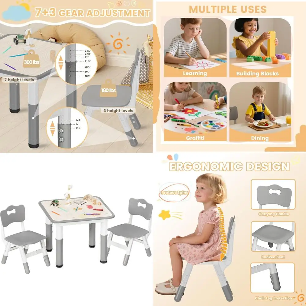 

Height-Adjustable Toddler Desk with Non-Slip Surface for Ages 2-8, Suitable for Home, Preschool, and Daycare, Grey