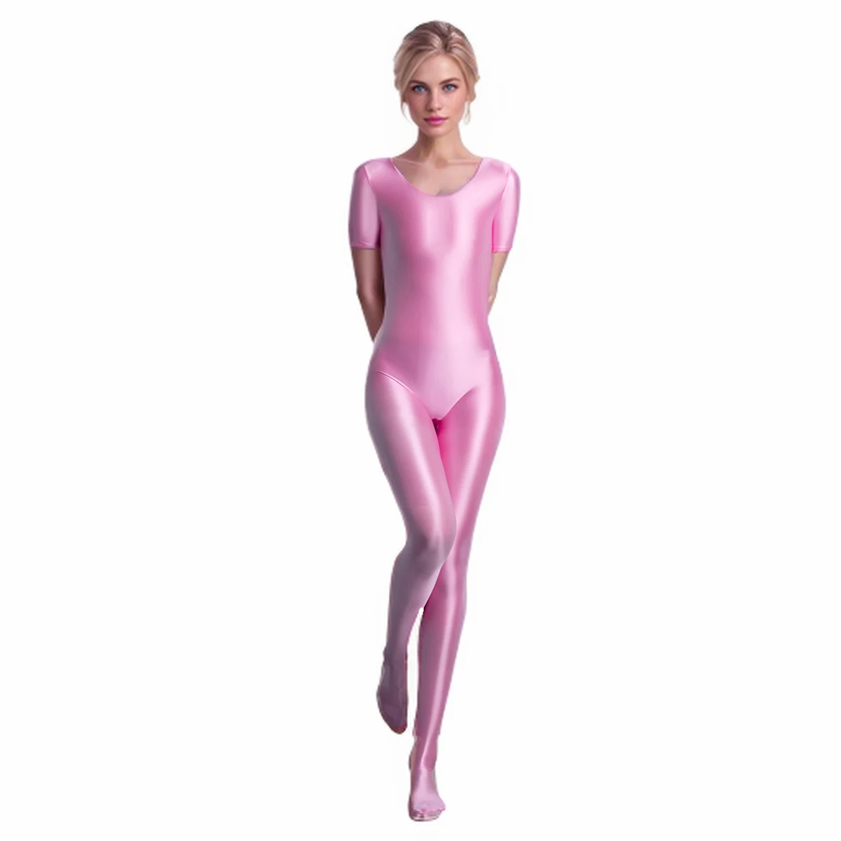 MJINM Women Soft Silky Smooth Glossy Stretch Short Sleeve Bodybuilding Fitness Sports Tights Jumpsuit Bodysuit Catsuit Playsuit