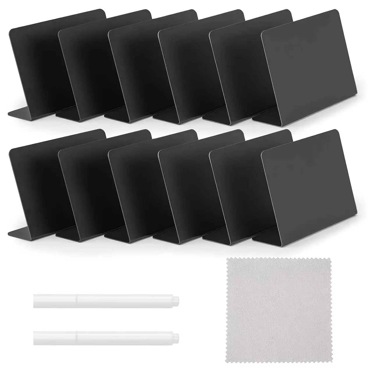 15-Piece Set of mini Whiteboard Signs, Pens and Cleaning Cloths, Small L-Shaped Label Board, Reusable Label Whiteboard