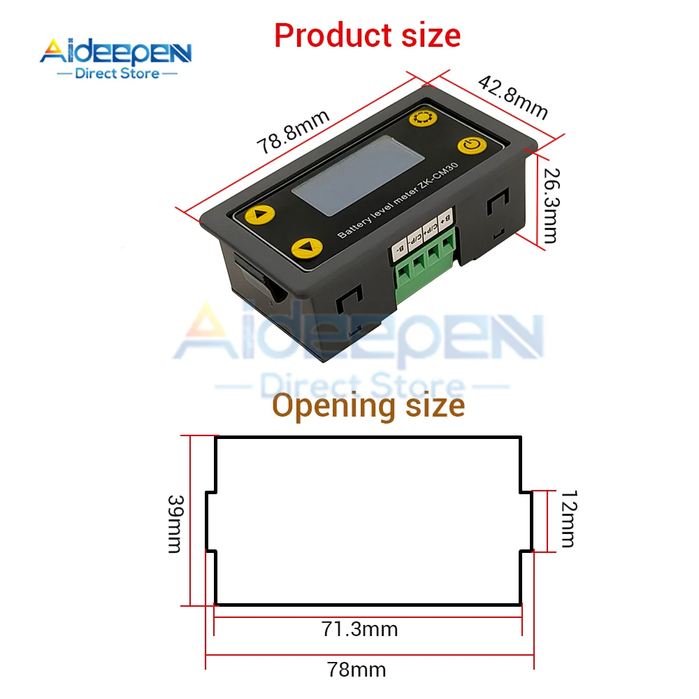 ZK-CM30 DC LCD Digital Ammeter Voltmeter 6-60V 30A Electric Volt Amp Meter Power Kwh Battery Indicator For Electric Vehicle