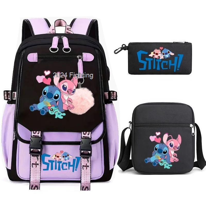 Lilo And Stitch-Mochilas escolares para adolescentes y niñas, morrales de lona con USB, capacidad para ordenador portátil para estudiantes, morrales