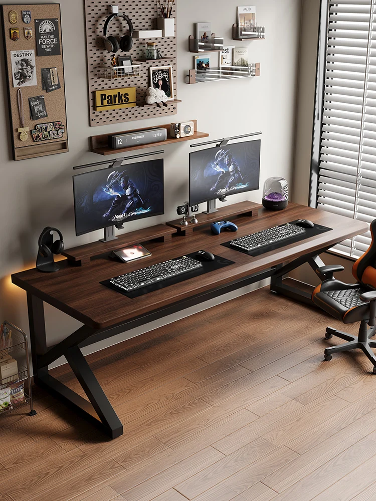 

Двойной компьютерный стол из массива черного ореха, рабочий стол для спальни, большой длинный письменный стол, верстак, стол для киберспорта