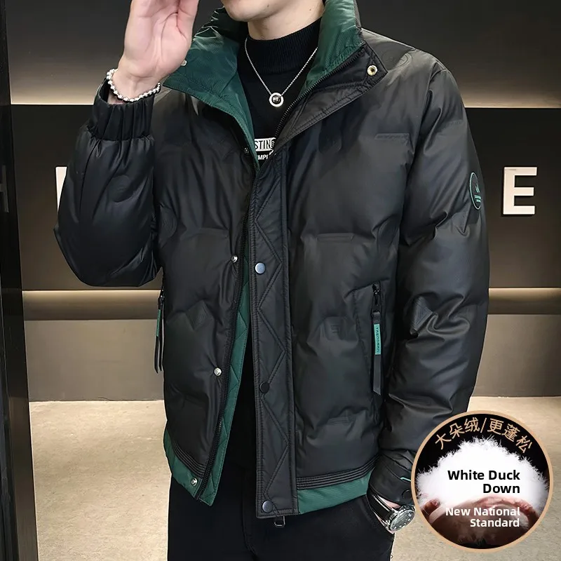 

Winter Thiened ort down Jaet Men's White Du Feather Stand Collar Warm Outerwear Youth Faion Cold Proof Coat