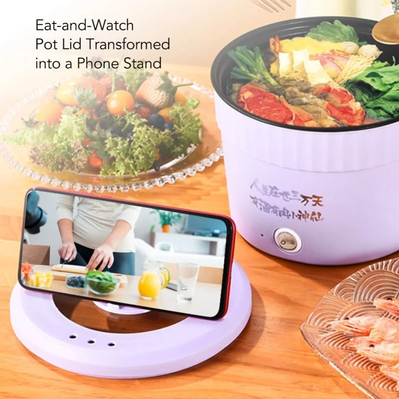 1.2L Non Stick Electric Cooker 450W Purple Mini Hot Pot For Ramen Egg Pasta Dumpling Soup Porridge Oatmeal Rapid Noodles