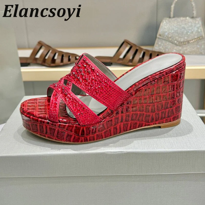 

Open Toe Wedges Heel Thick Sole Crystal Slippers Women Bling Bling Rhinestone Platform Sandals Summer Outdoor Vacation Shoes