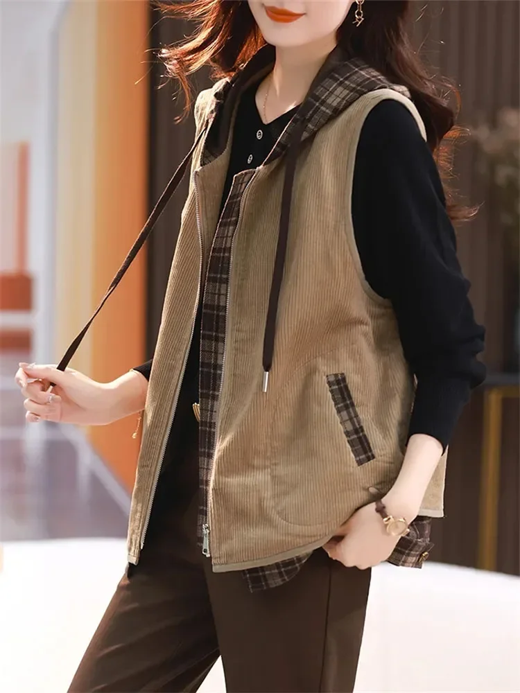 

Corduroy Vest Jacket Women's Spring, Autumn Winter Explosions Western Style Wearing Mother European Vest Vest Waistcoat E184