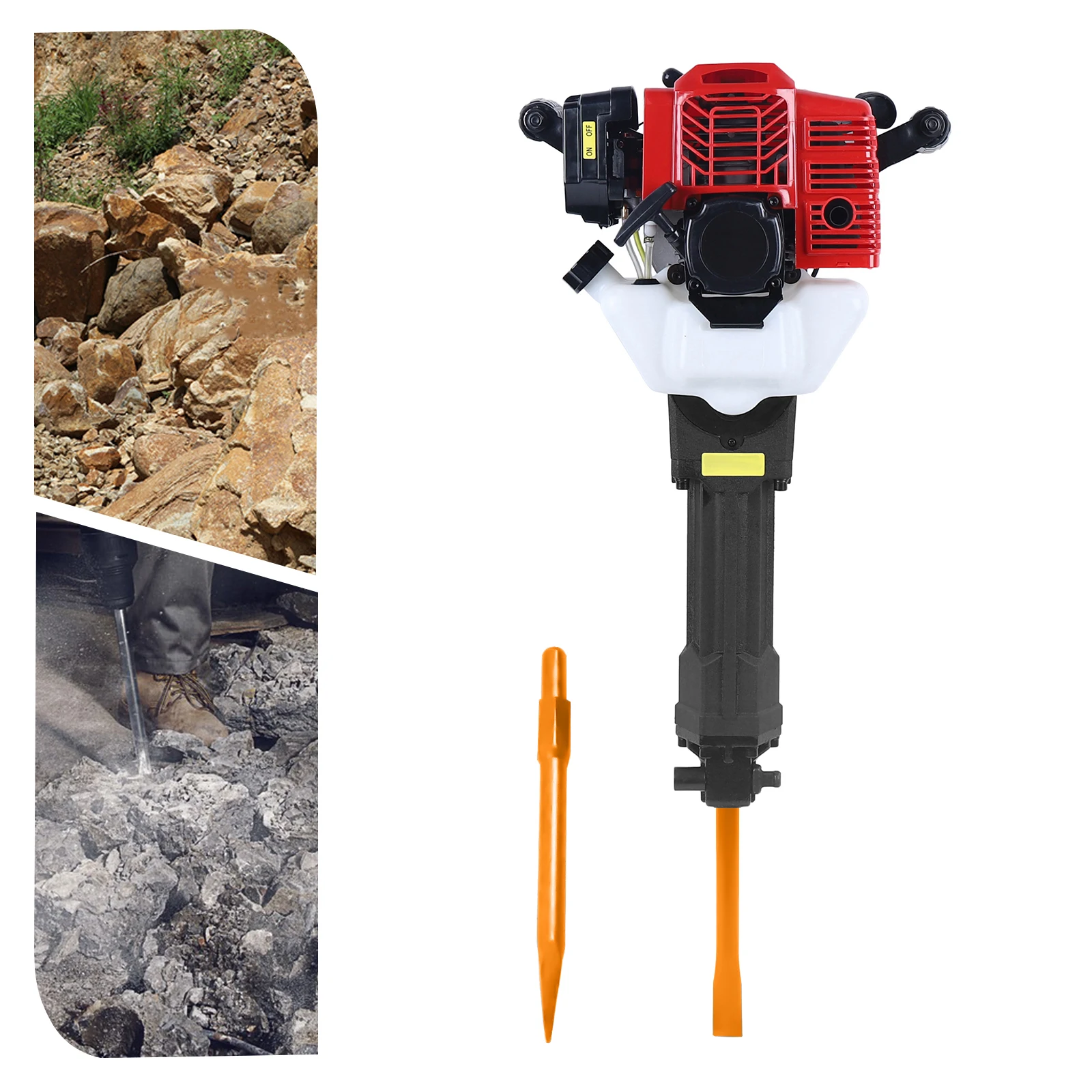 1900W Gas Demolition Jack Hammer, 52CC Concrete Breaker with 1500bpm Impact & 20-55J Energy, Point & Flat Chisel for Rock Breaking