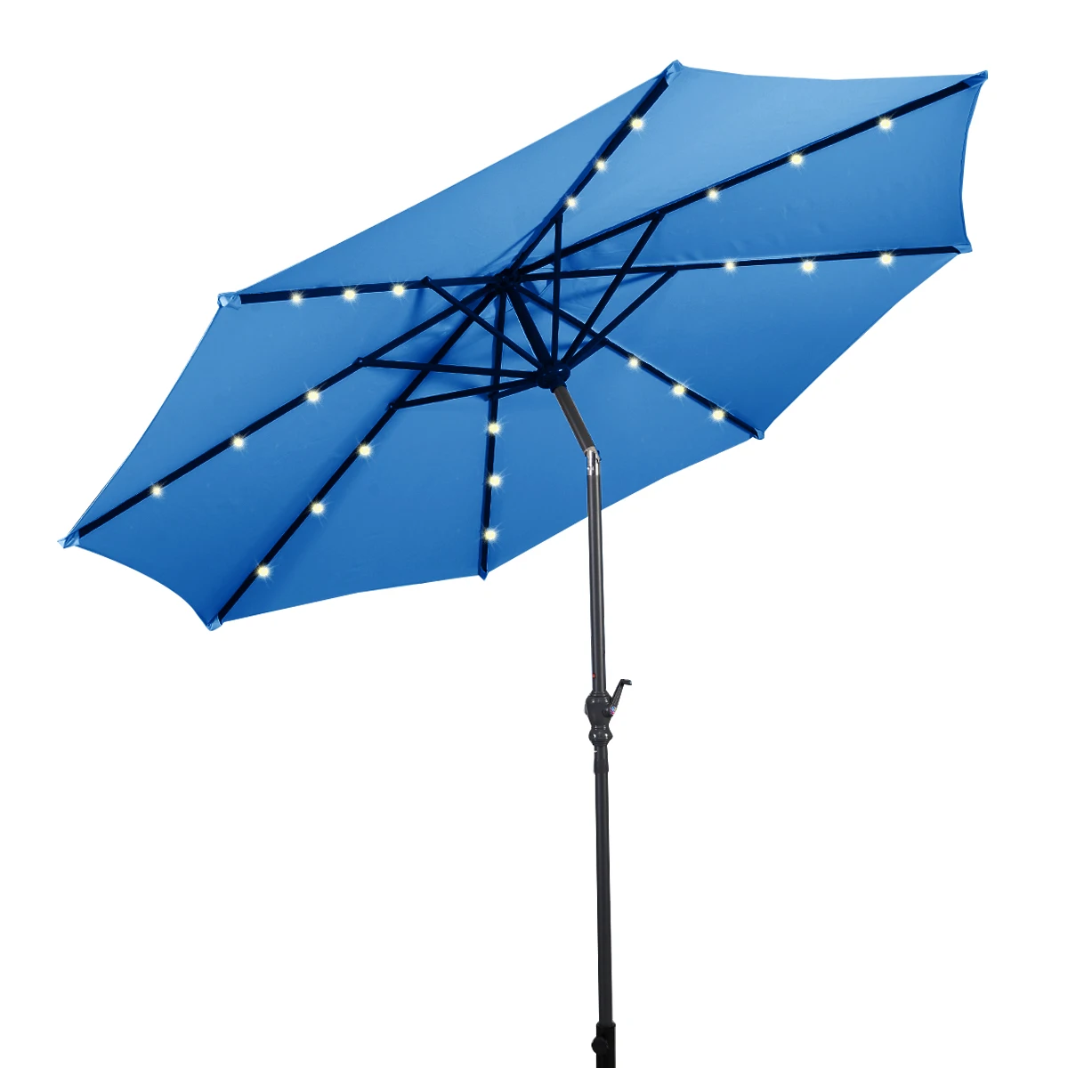 

10FT Patio Solar Umbrella LED Patio Market Steel Tilt W/ Crank Outdoor Blue New