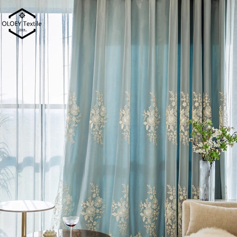 

Double Layer French Curtains Embroidered Velvet Blackout Sheer Panels Nordic Princess Luxury Modern Living Room Window Treatment