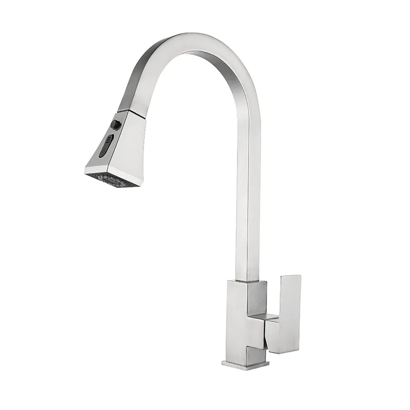 Nickel Kitchen Pull-out Faucet 304 Stainless Steel Double Mode Hot And Cold Mixed Wash Basin Faucet Square Kitchen Sink Faucet