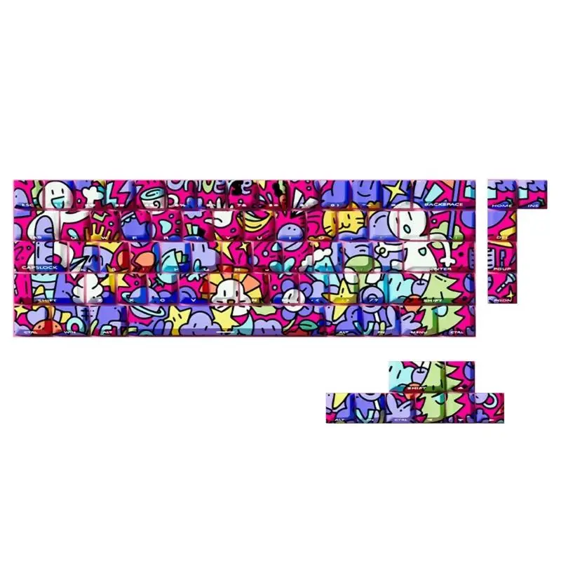 R53C Original Profile Keycaps Graffiti Art Theme PBT Material 74/140Key Transparents Side Print for Various Keyboard Layouts