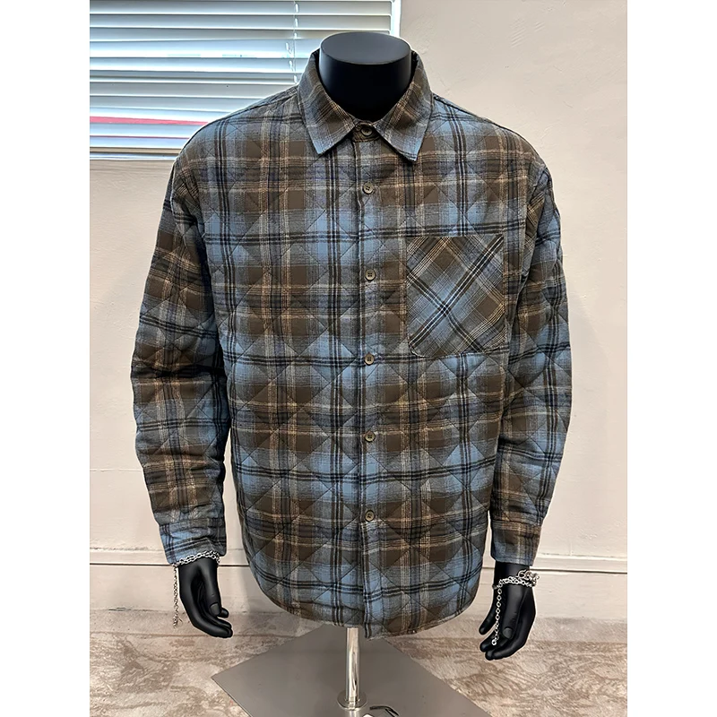 Winter Fashion Design Men's Plaid Shirt Parkas New Arrival Single Breasted Warm Shirt Jacket Loose Outwear Windproof Cargo Parka