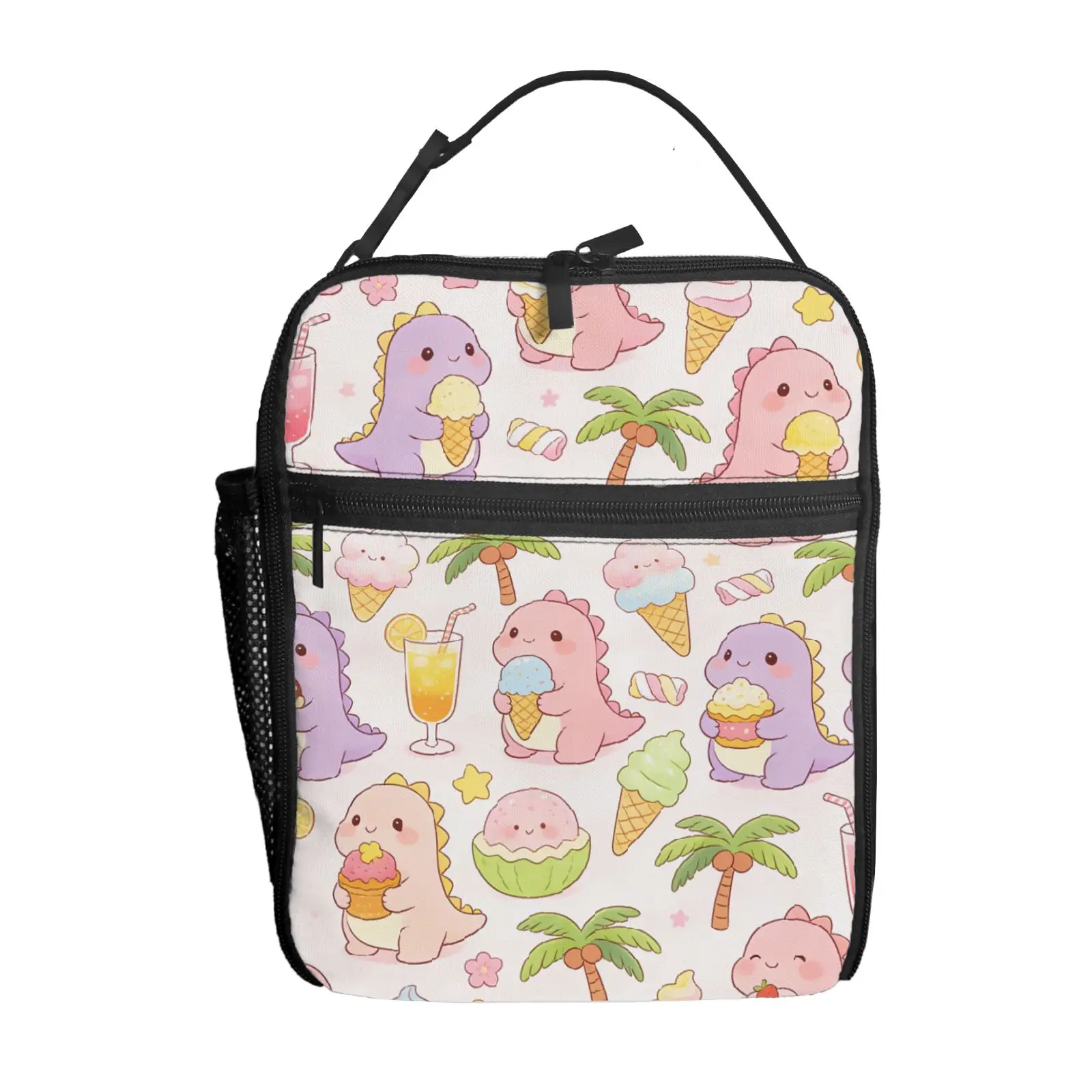 

1 шт. Сумка для обеда с принтом динозавра, едящего мороженое, высококачественная, милая, повседневная, для вечеринок, пикников, школы, в подарок, для ежедневного использования